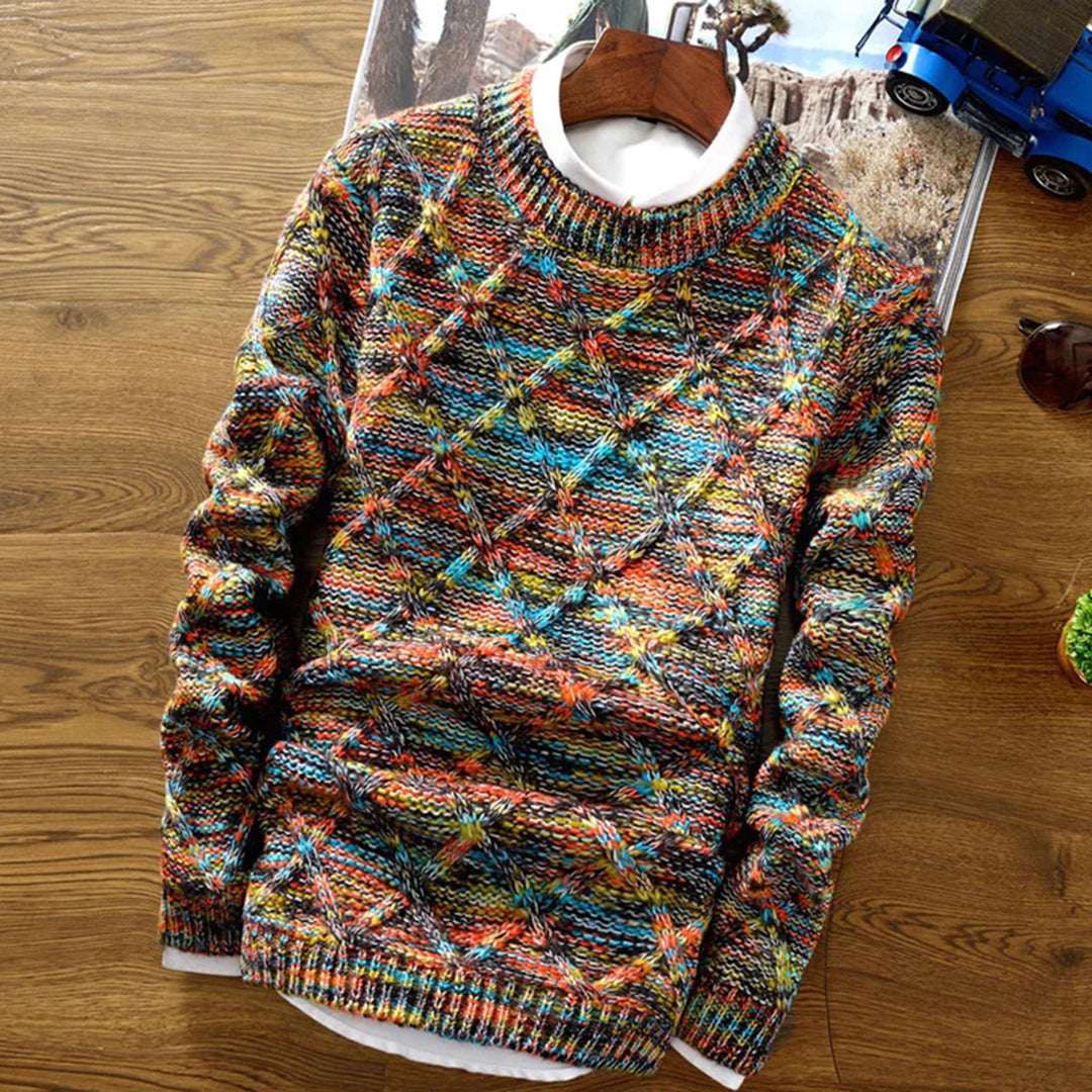 Strikket sweater med rund hals til mænd