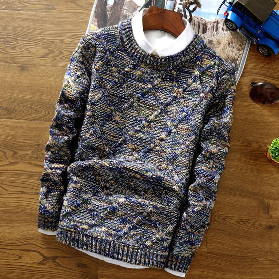 Strikket sweater med rund hals til mænd