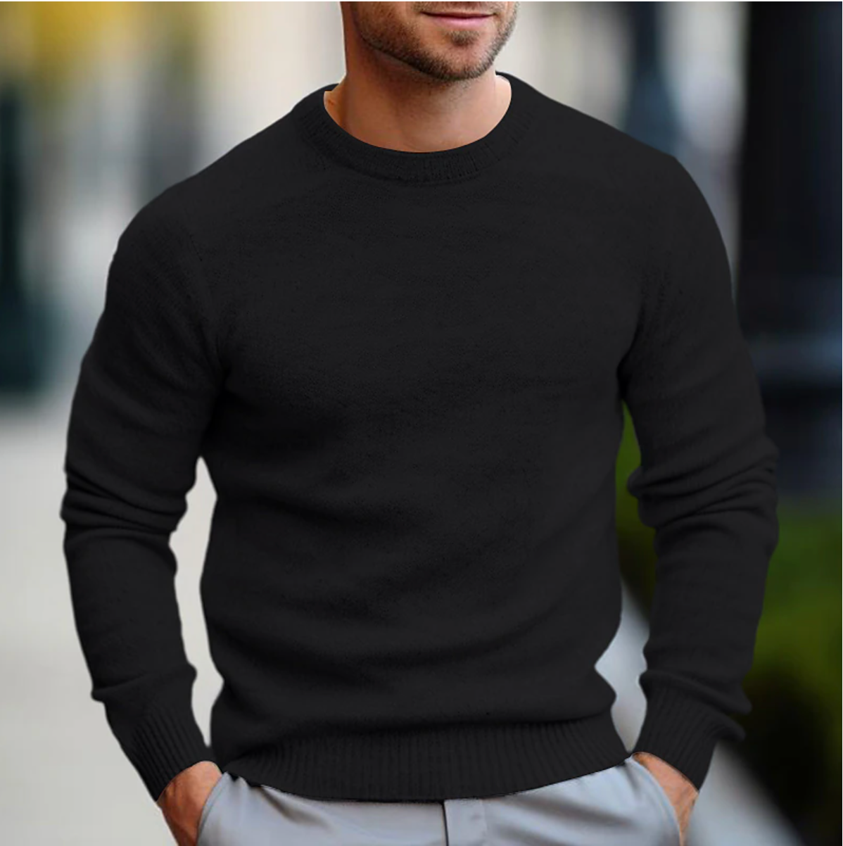 Sweater med rund hals til mænd - Langærmet