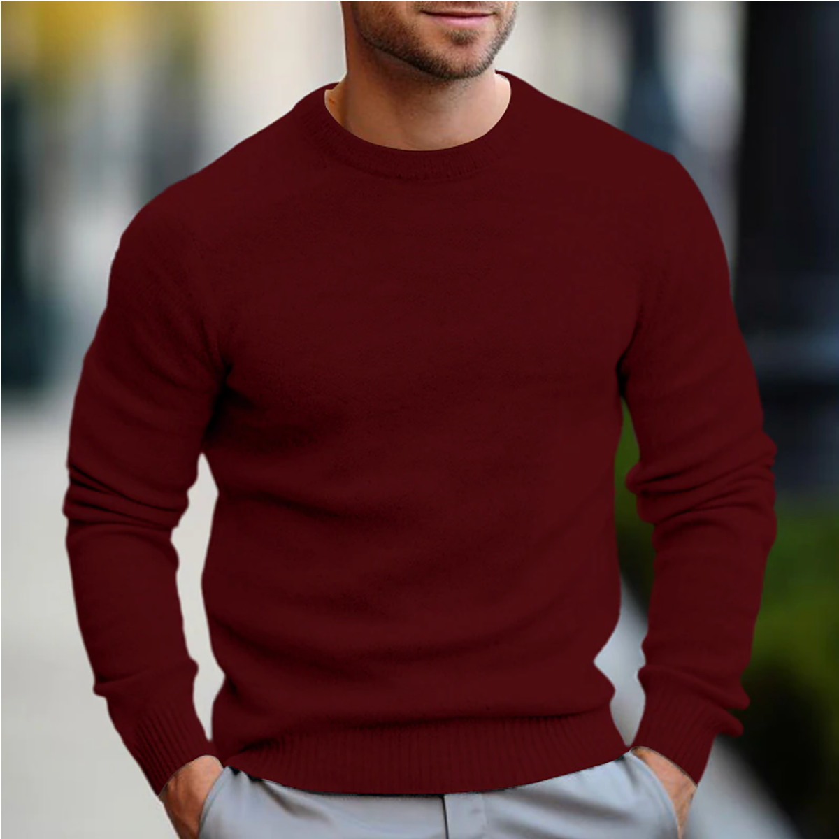 Sweater med rund hals til mænd - Langærmet