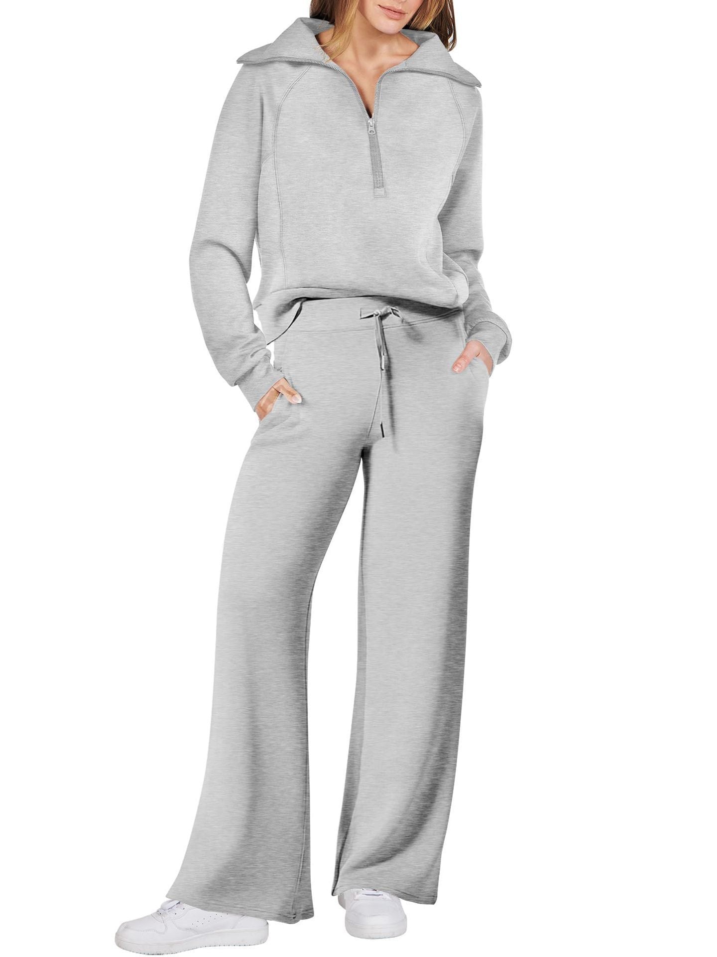 Sweatsæt til damer med pullover-top og bukser med brede ben