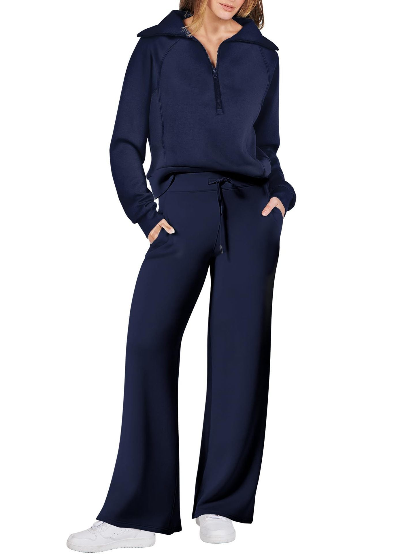Sweatsæt til damer med pullover-top og bukser med brede ben