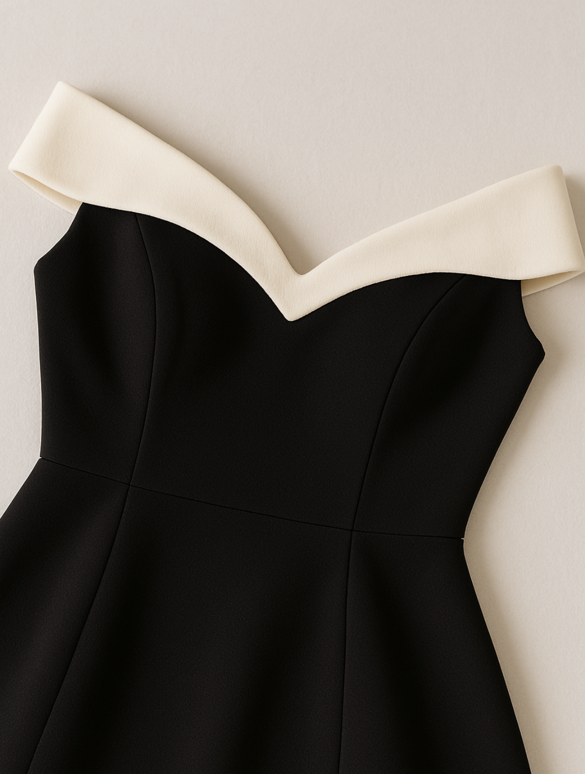 Tidløs off-shoulder minikjole med kontrast