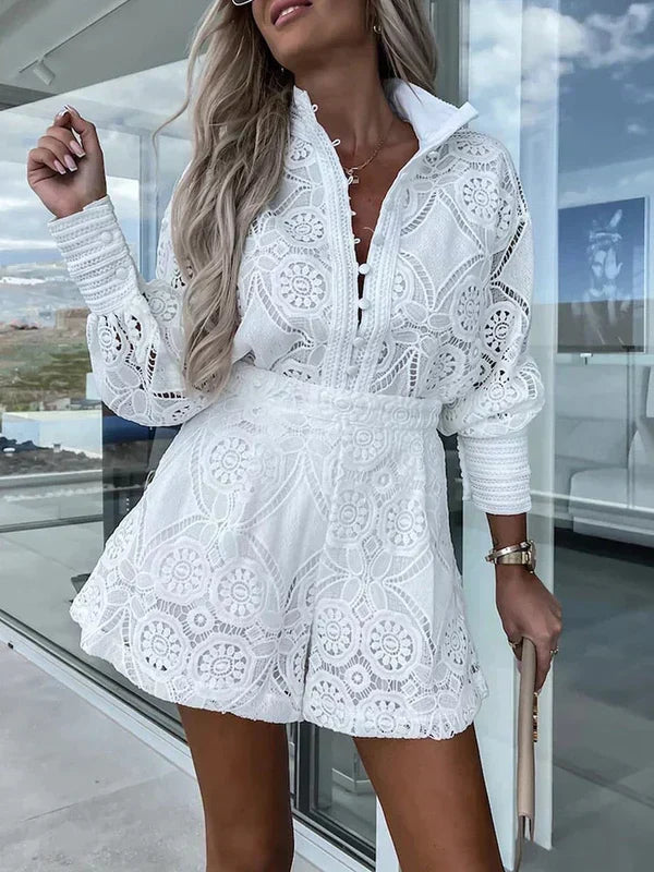 Todelt boho-sommersæt til damer med gennembrudte detaljer