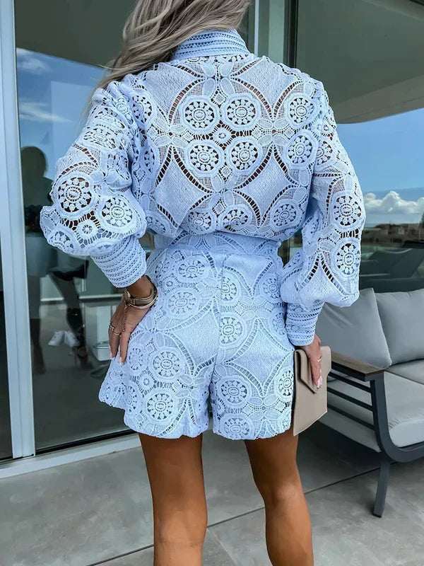 Todelt boho-sommersæt til damer med gennembrudte detaljer