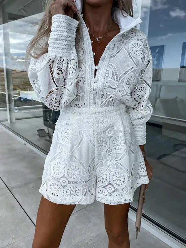 Todelt boho-sommersæt til damer med gennembrudte detaljer