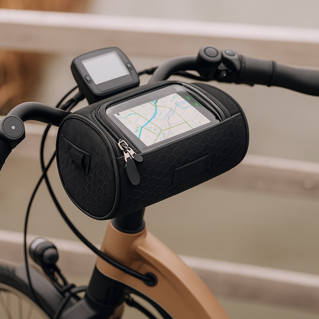 Touchskærmskompatibel cykeltaske med universelt velcrosystem