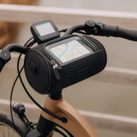 Touchskærmskompatibel cykeltaske med universelt velcrosystem