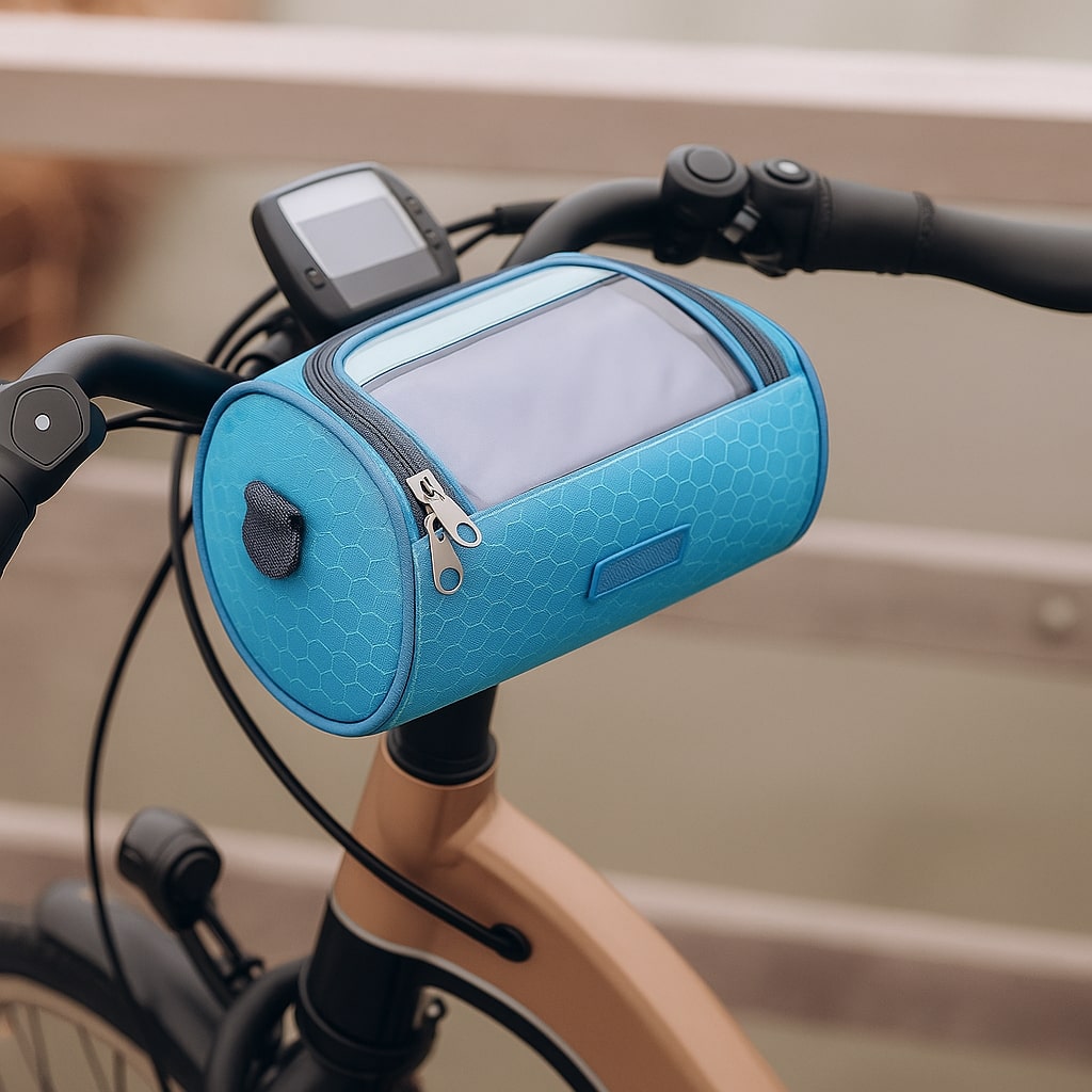 Touchskærmskompatibel cykeltaske med universelt velcrosystem