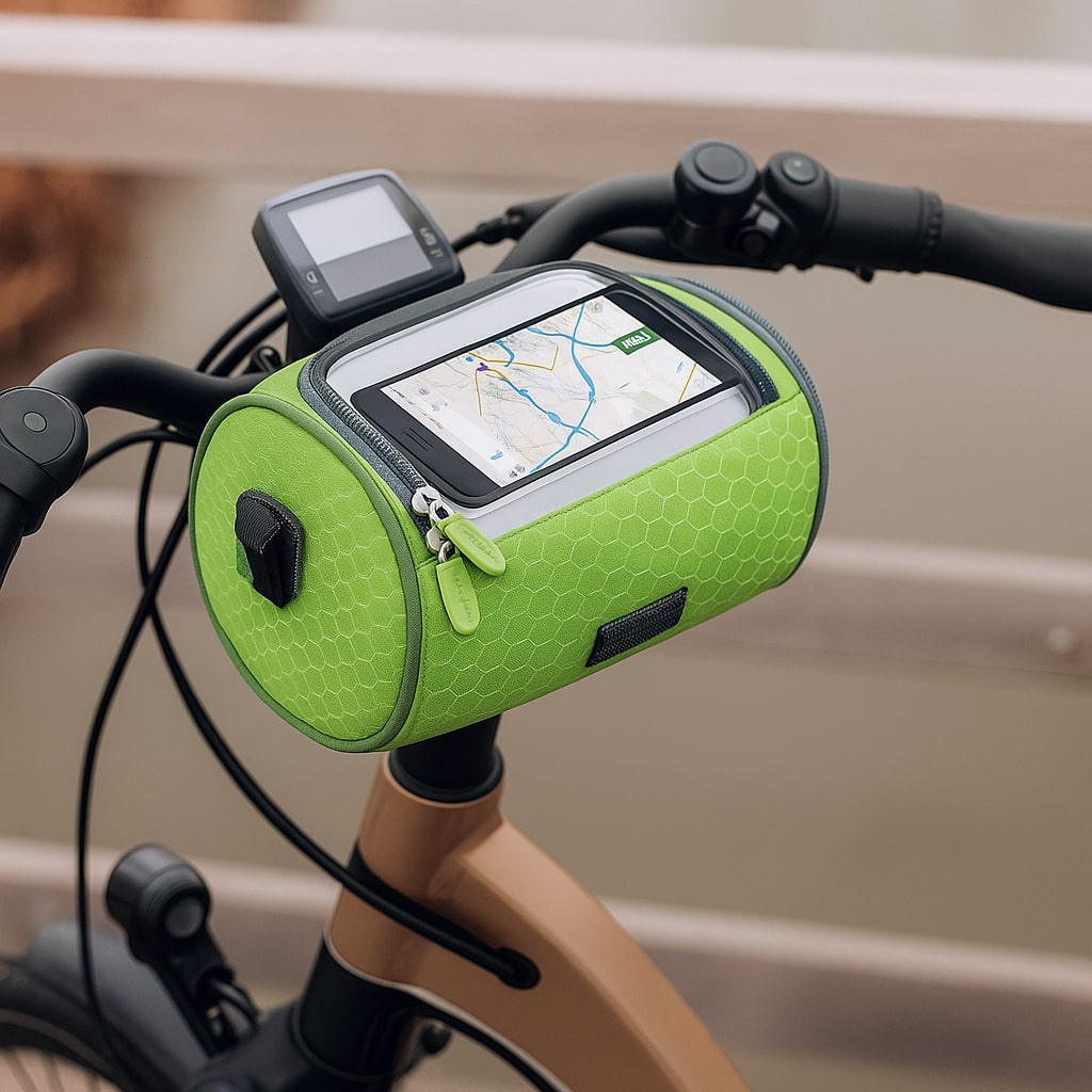 Touchskærmskompatibel cykeltaske med universelt velcrosystem