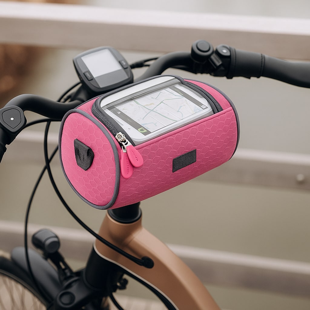 Touchskærmskompatibel cykeltaske med universelt velcrosystem