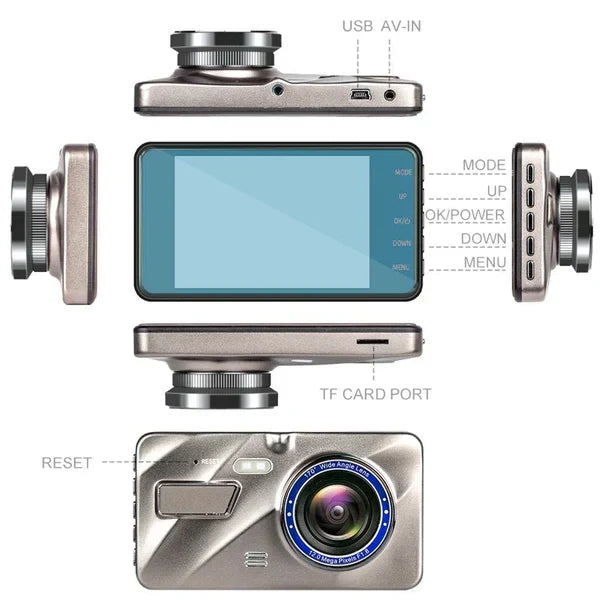 Trådløst dashcam til bil med for- og bagkamera og nattesyn