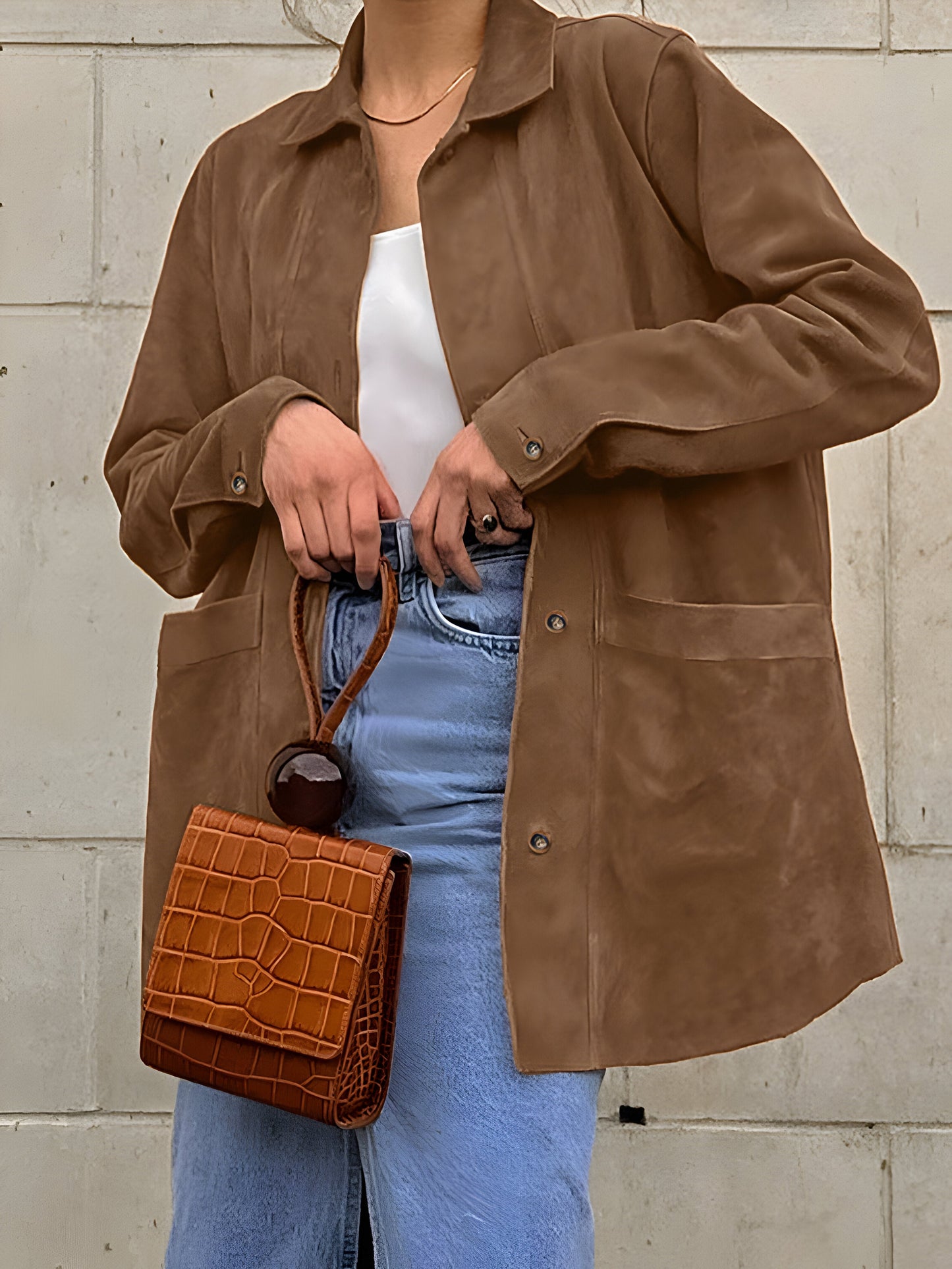 Trendy oversized damejakke i ruskindslook
