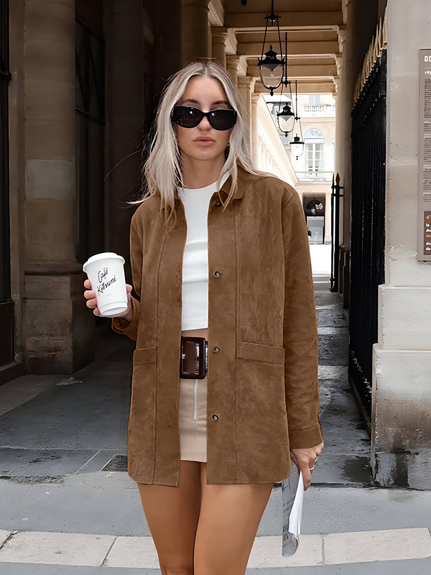 Trendy oversized damejakke i ruskindslook