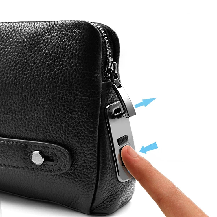 Tyverisikret herreclutch i læder med fingeraftrykslås – Sortblå