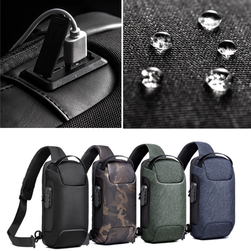 Tyverisikret og vandafvisende crossbody-taske til mænd med USB-opladning