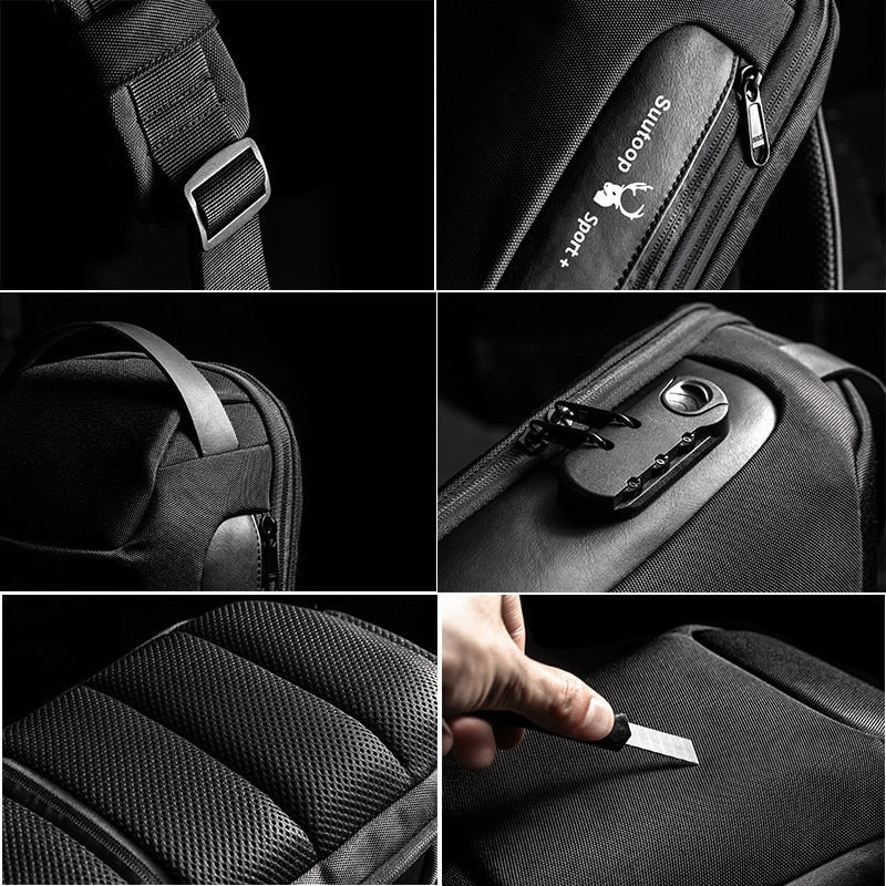 Tyverisikret og vandafvisende crossbody-taske til mænd med USB-opladning