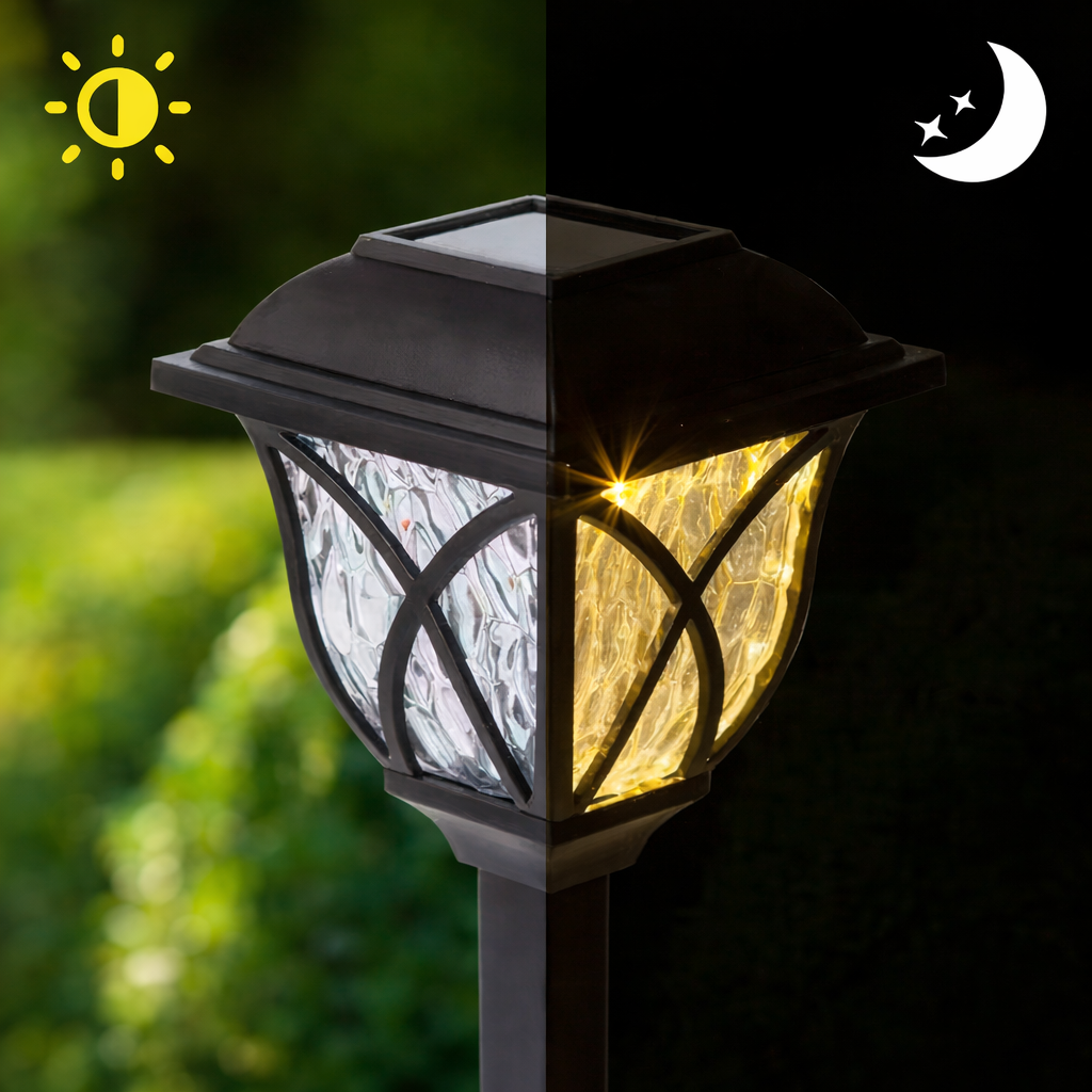 Udendørs LED-solcellelampe til have og sti med varmt lys