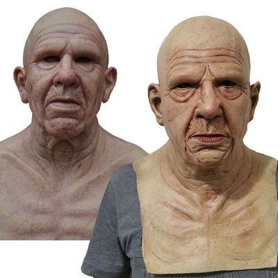 Uhyggelig gammel mand-maske – Realistisk halloweenmaske i latex til voksne