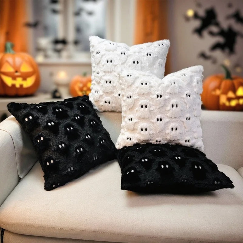 Uhyggeligt Halloween-pudebetræk i plys med spøgelser