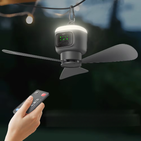 Ultimativ genopladelig udendørs loftventilator med 12000 mAh kapacitet og LED-belysning