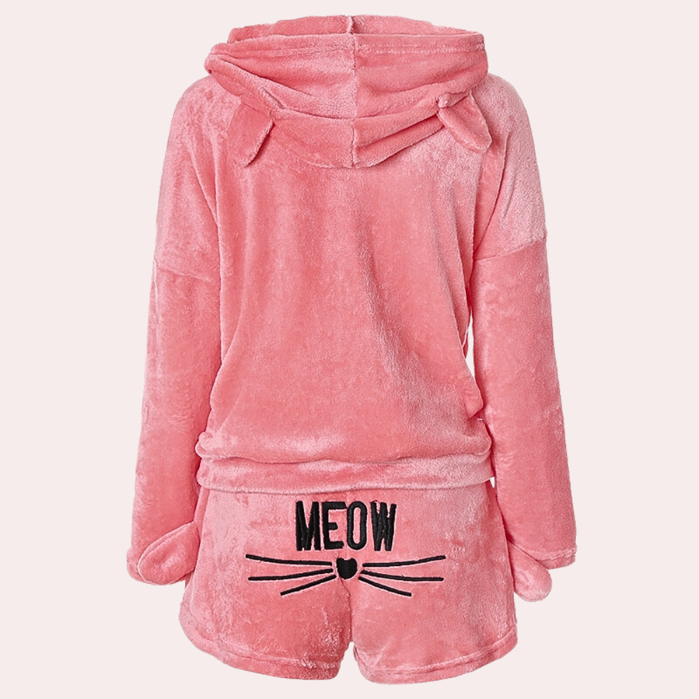 Ultrakomfortabelt fleece-loungepyjamassæt med kat