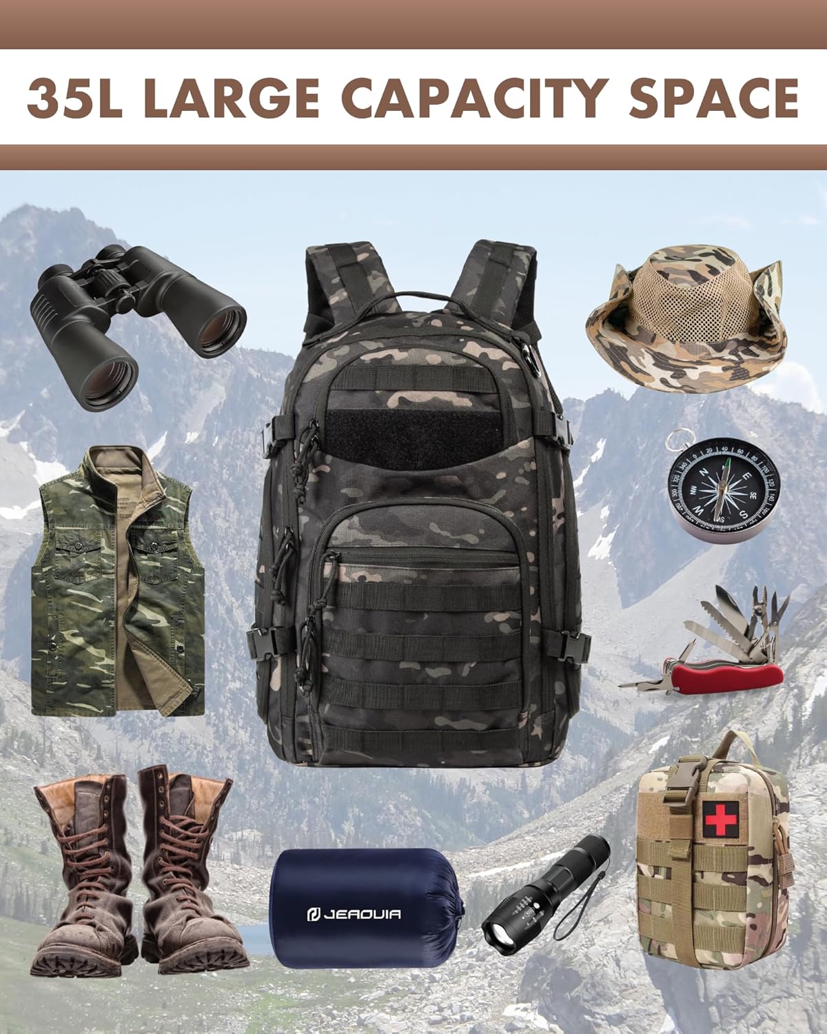 Unisex 35L taktisk rygsæk - Molle-system og laptopopbevaring