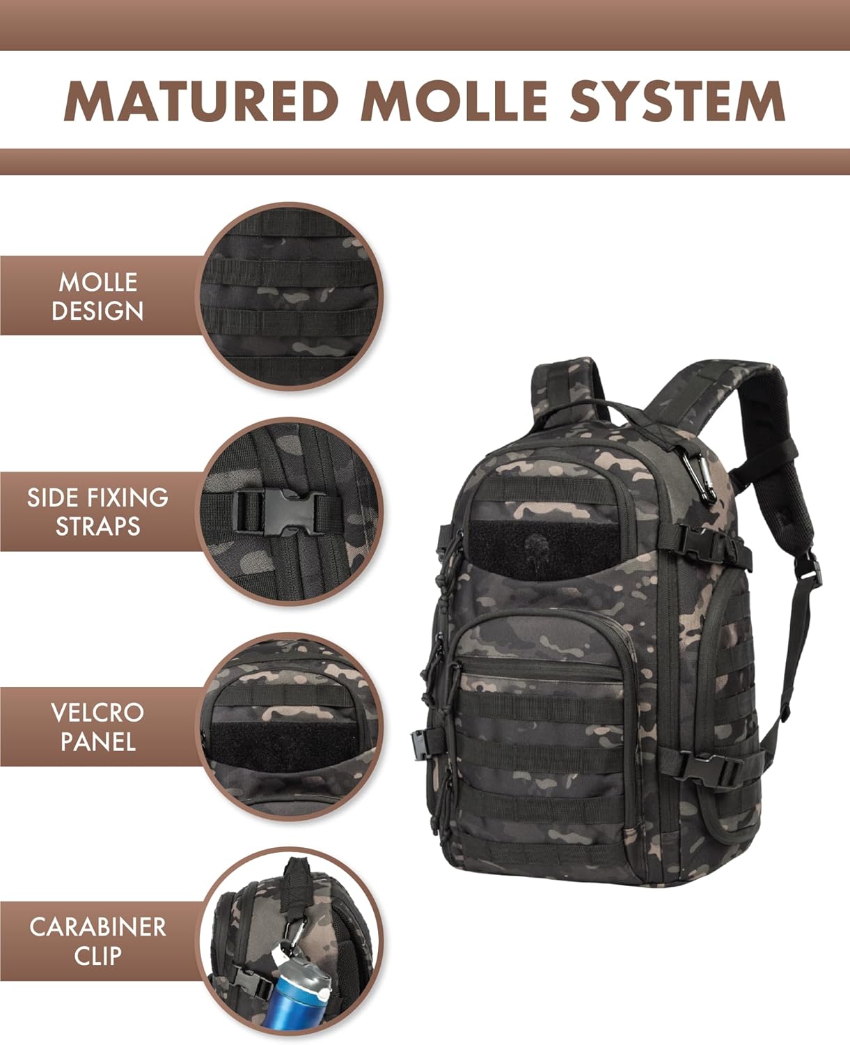 Unisex 35L taktisk rygsæk - Molle-system og laptopopbevaring