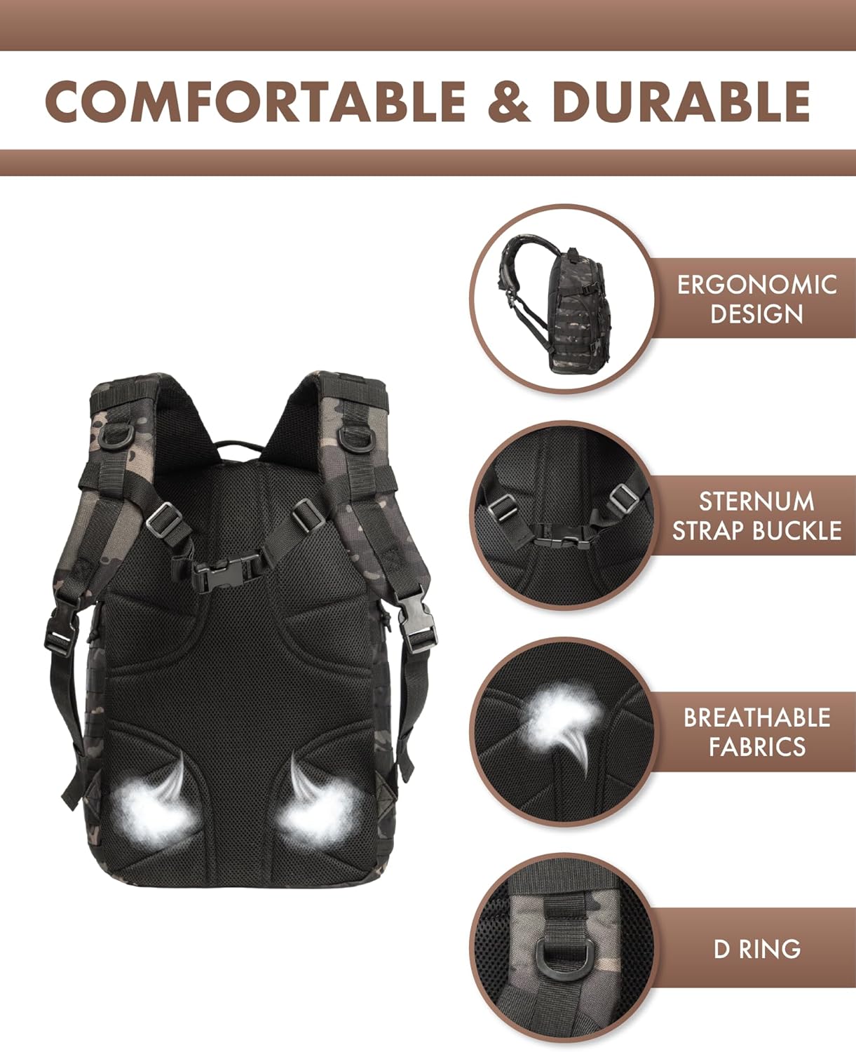 Unisex 35L taktisk rygsæk - Molle-system og laptopopbevaring