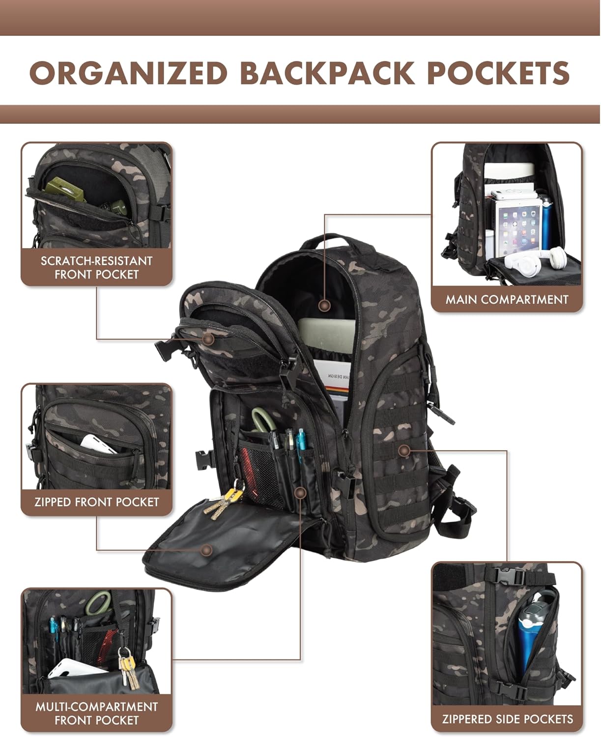 Unisex 35L taktisk rygsæk - Molle-system og laptopopbevaring