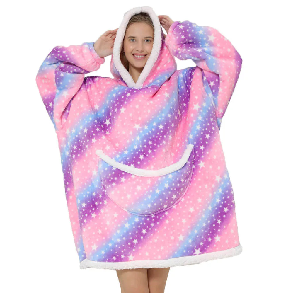 Unisex oversized tæppesweater med hætte og lommer