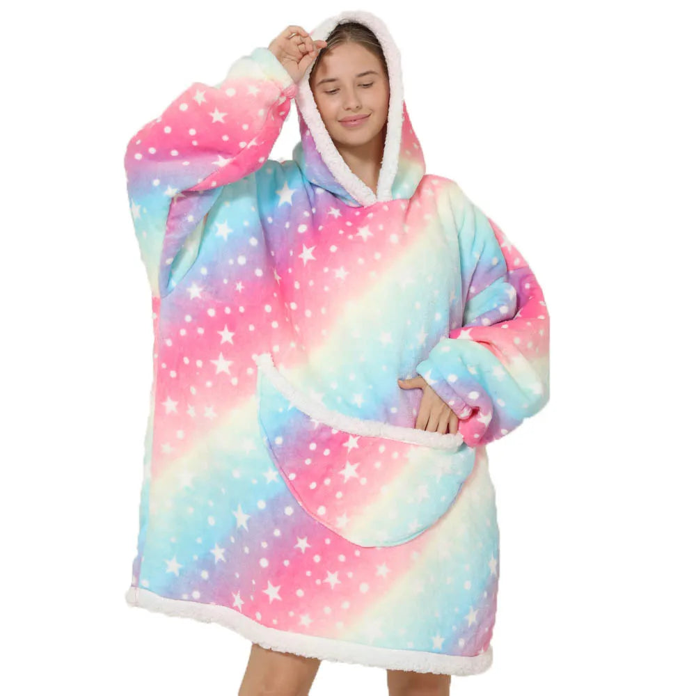 Unisex oversized tæppesweater med hætte og lommer