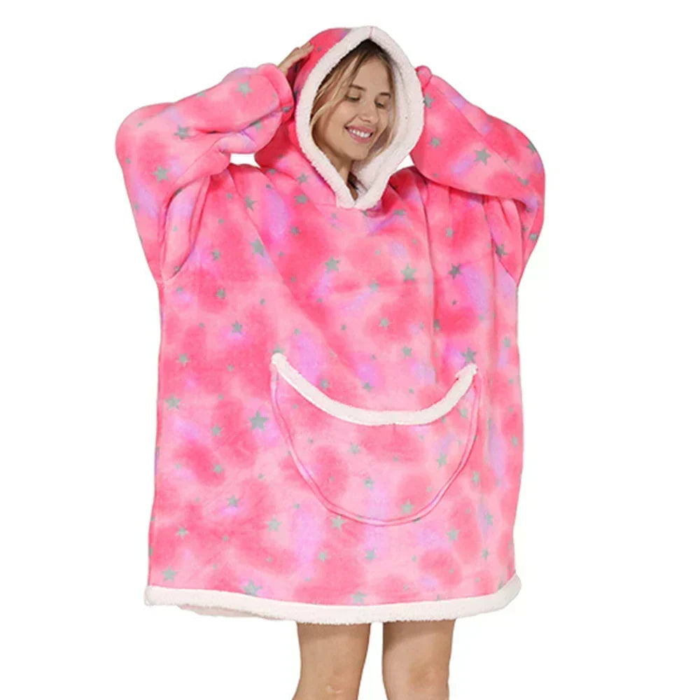 Unisex oversized tæppesweater med hætte og lommer