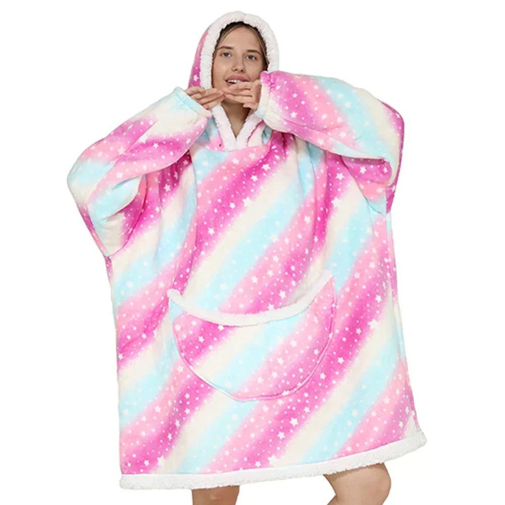 Unisex oversized tæppesweater med hætte og lommer