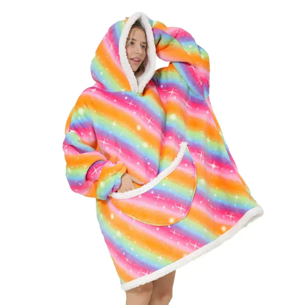 Unisex oversized tæppesweater med hætte og lommer