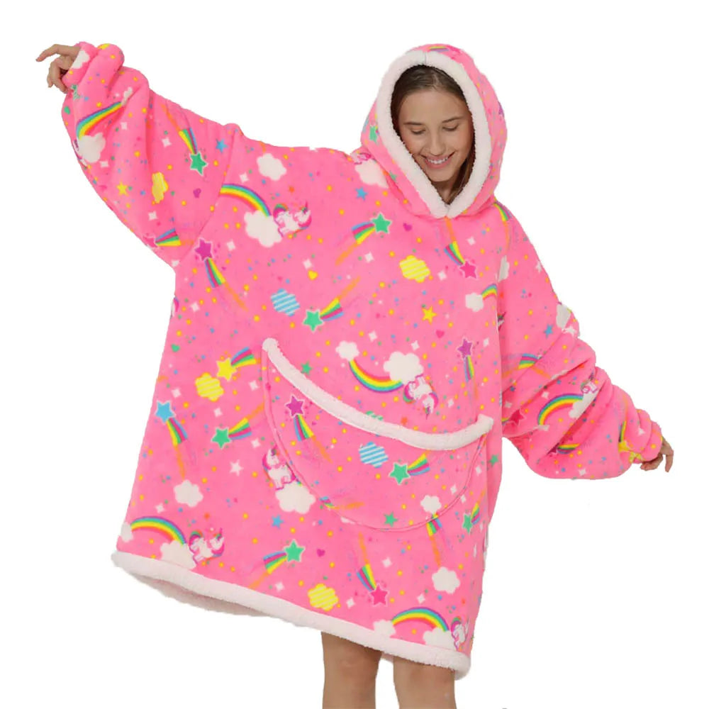 Unisex oversized tæppesweater med hætte og lommer