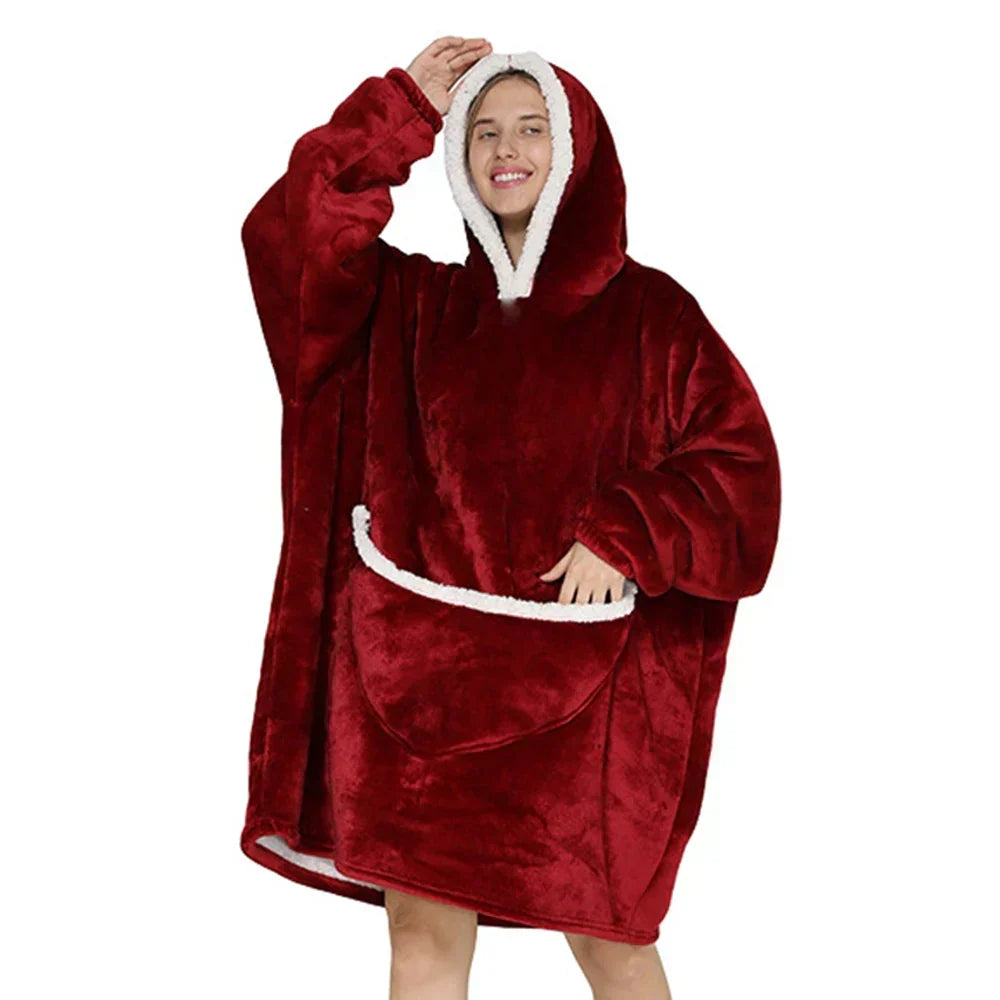 Unisex oversized tæppesweater med hætte og lommer