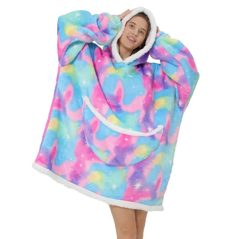 Unisex oversized tæppesweater med hætte og lommer