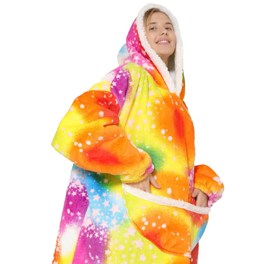 Unisex oversized tæppesweater med hætte og lommer