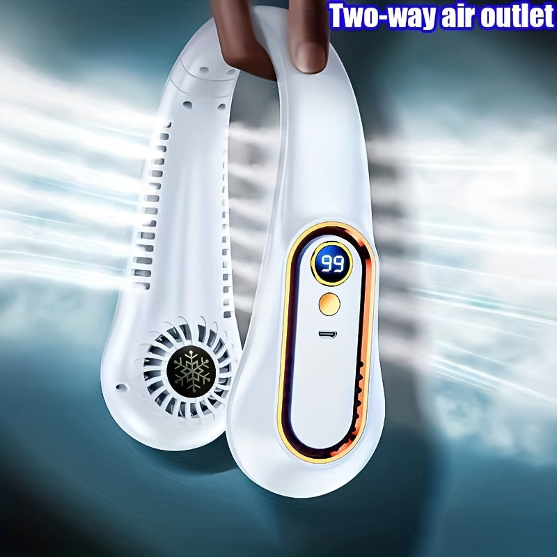 USB-genopladelig vingeløs nakkeventilator med 5 hastighedstrin og digitalt display