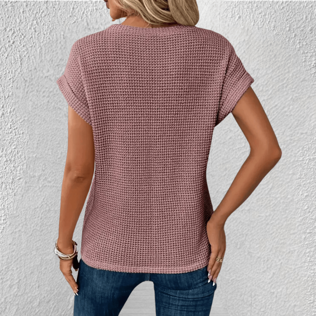 Vaffelstrikket damebluse med twist foran