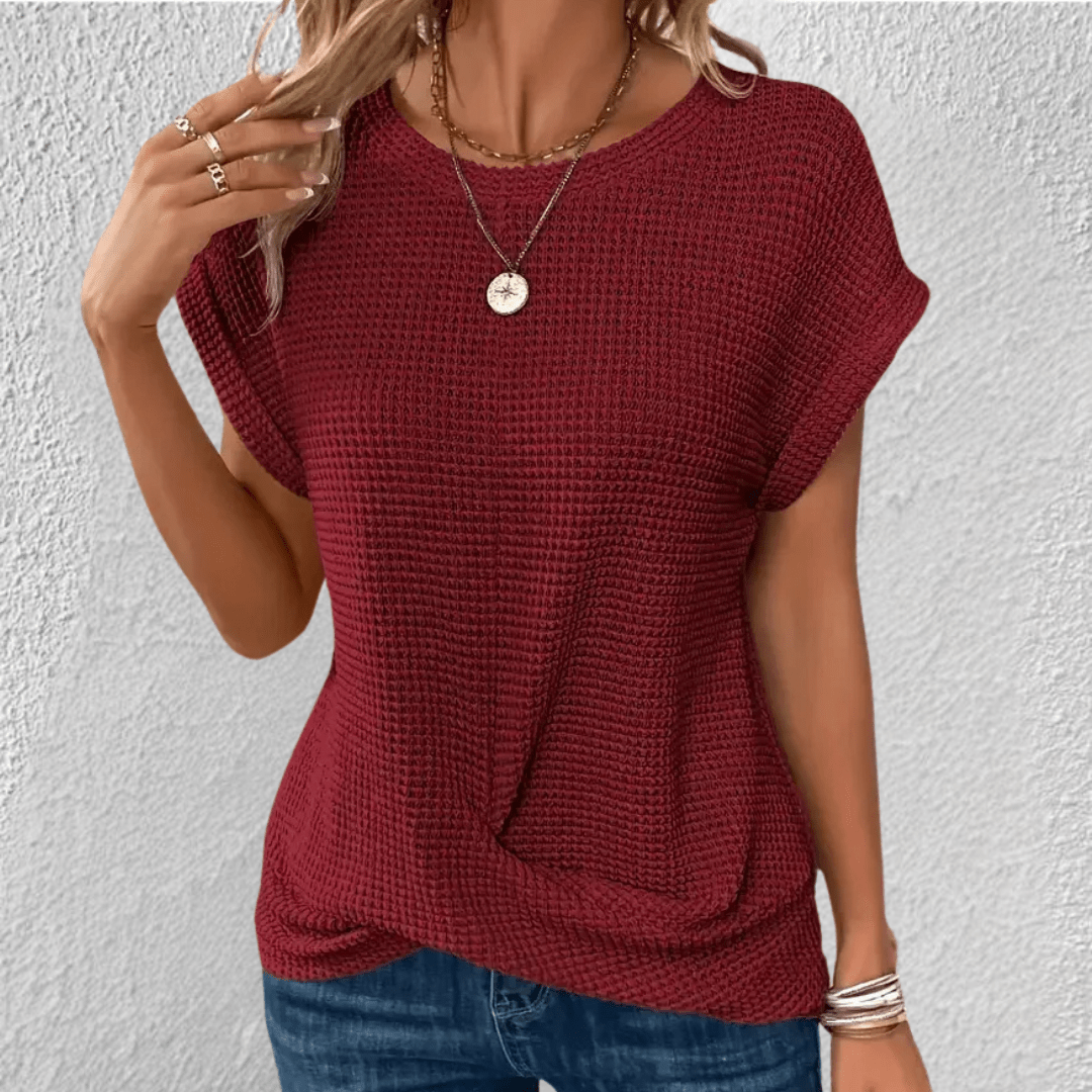 Vaffelstrikket damebluse med twist foran
