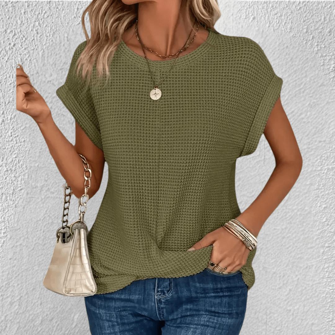 Vaffelstrikket damebluse med twist foran