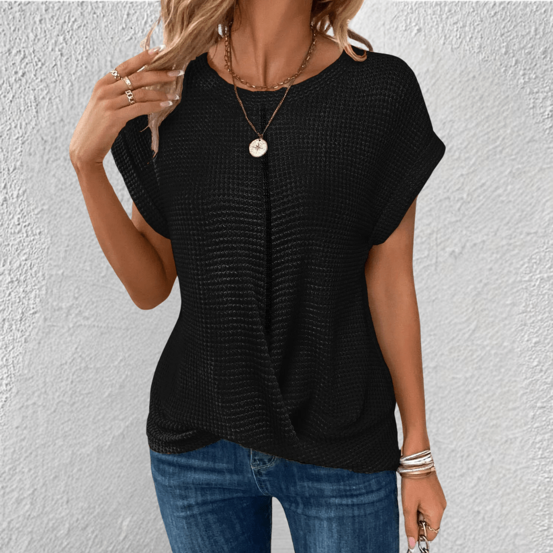 Vaffelstrikket damebluse med twist foran