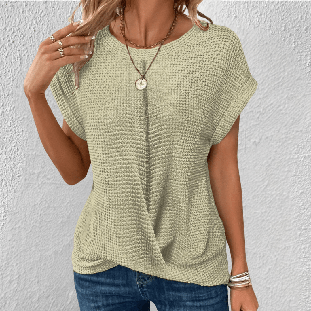Vaffelstrikket damebluse med twist foran