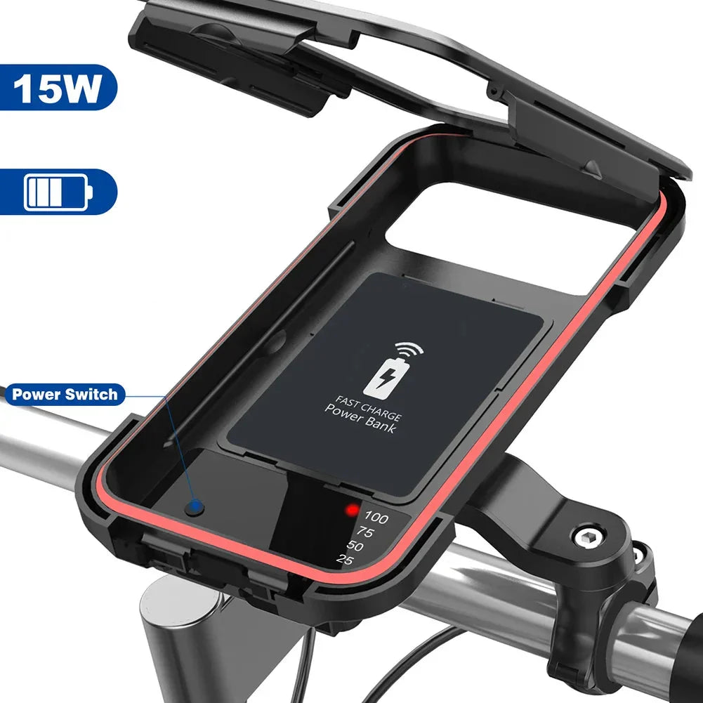 Vandtæt holder til cykelstyr med 15W powerbank