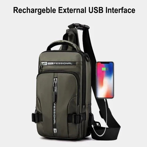 Vandtæt og tyverisikret slingtaske til mænd med USB-opladning