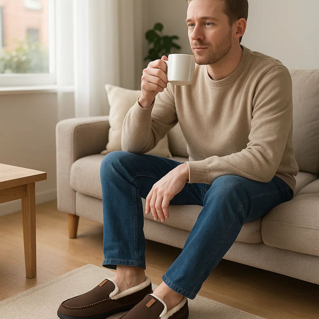 Varme slip-on-sko til mænd fremstillet af kunstuld