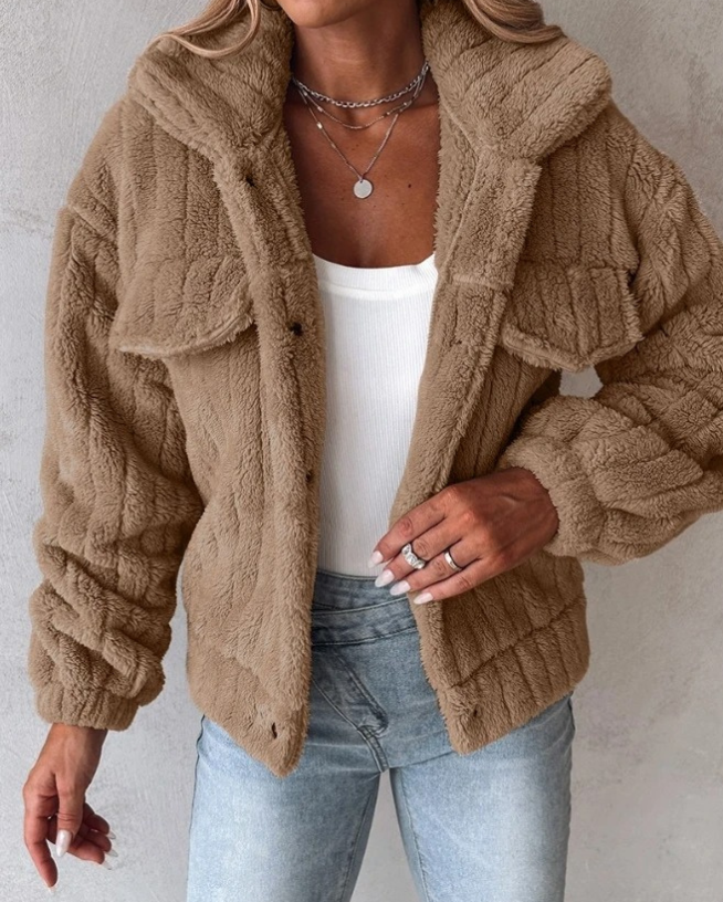 Vinter fleece-teddyjakke til damer