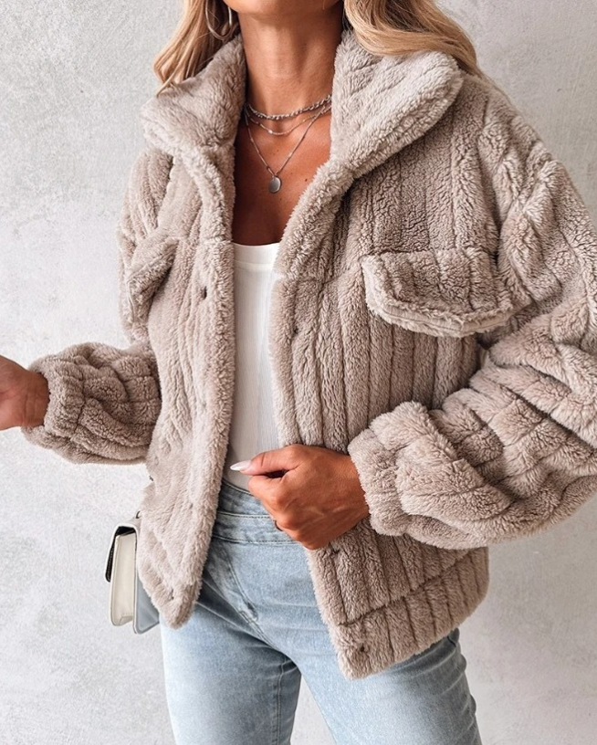 Vinter fleece-teddyjakke til damer